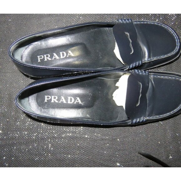 PRADA Calzature Donna Pelle Navy Blue Spazzolato Italian Leather Loafer IT 36.5 - Picture 3 of 13